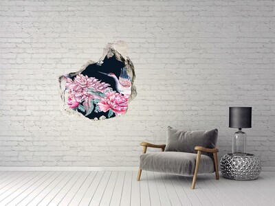 Hole wall sticker Flower scene with bird
