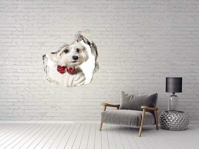 Hole in the wall sticker Maltese in a bow tie