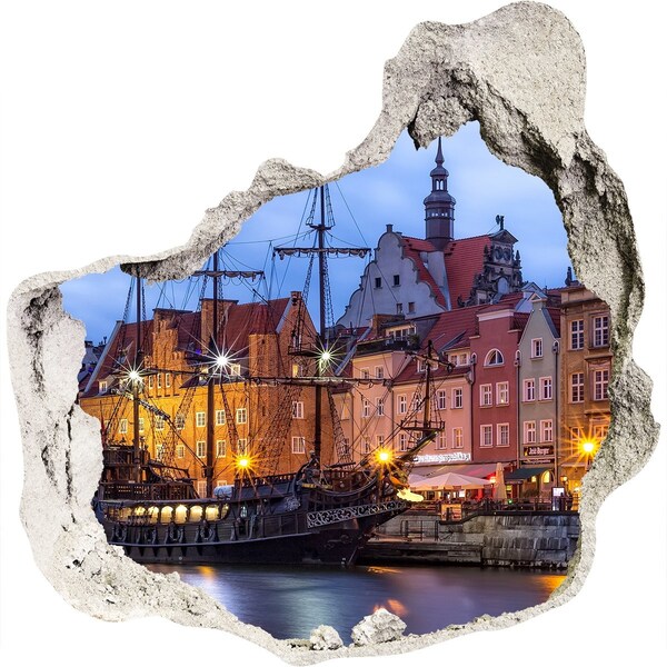 Hole in the wall sticker Bay with a pirate ship