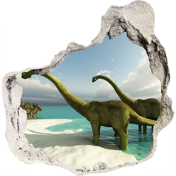 3D wall hole wallpaper Dinosaurs by the sea