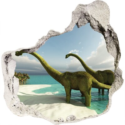 3D wall hole wallpaper Dinosaurs by the sea