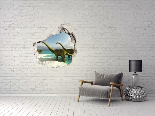 3D wall hole wallpaper Dinosaurs by the sea