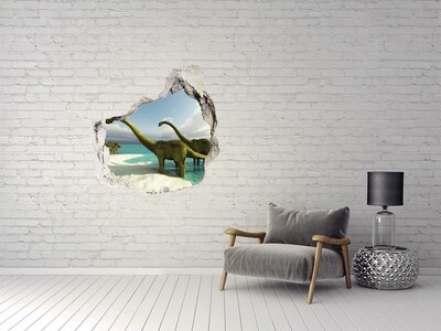 3D wall hole wallpaper Dinosaurs on the beach