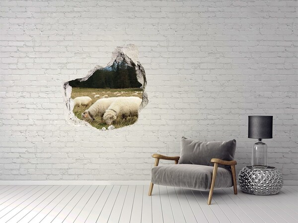 Hole in the wall sticker Grazing sheep