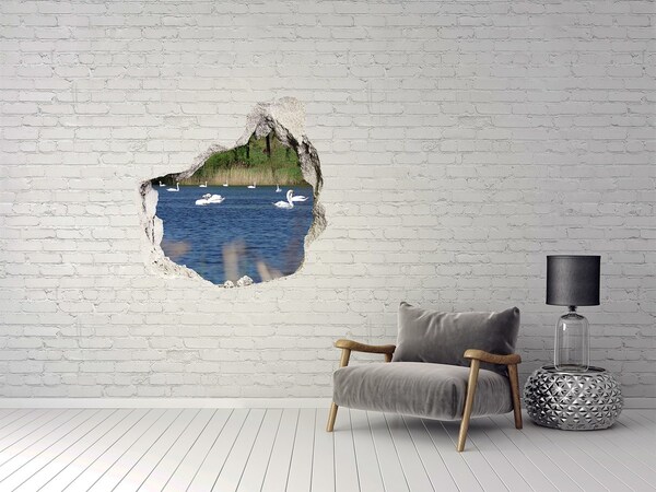 Hole in the wall decal Lake with swans