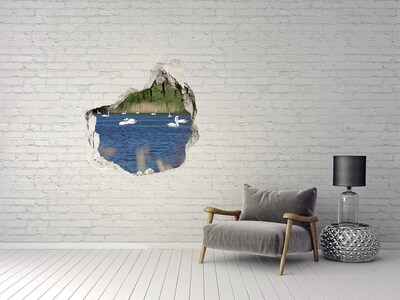 Hole in the wall decal Lake with swans