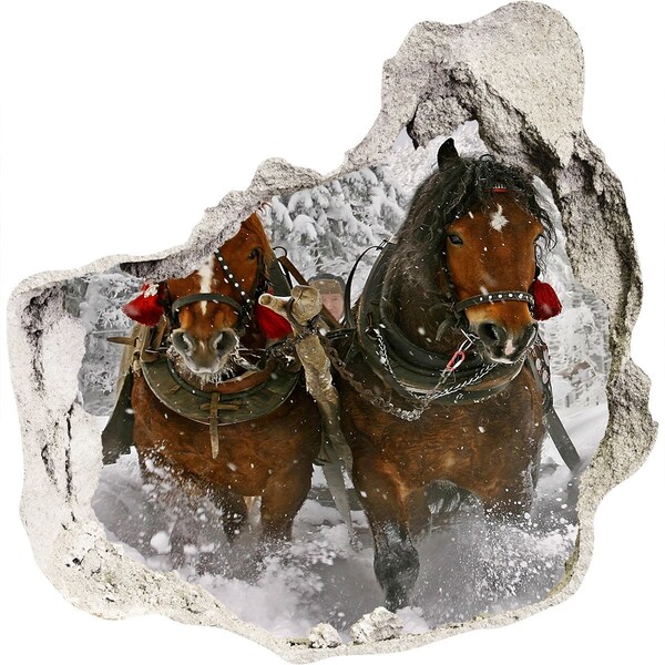 Hole in the wall decal Winter journey with horses