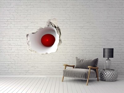 3D wall hole wallpaper Red ball in a hole in the wall