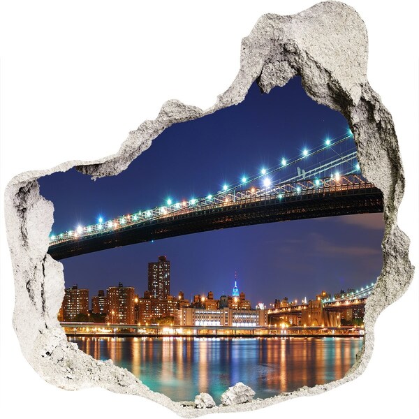 Hole in the wall sticker Brooklyn Bridge at night