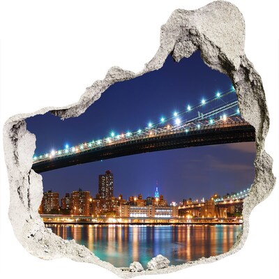 Hole in the wall sticker Brooklyn Bridge at night