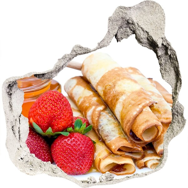 3D wall hole Delicious pancakes with strawberries
