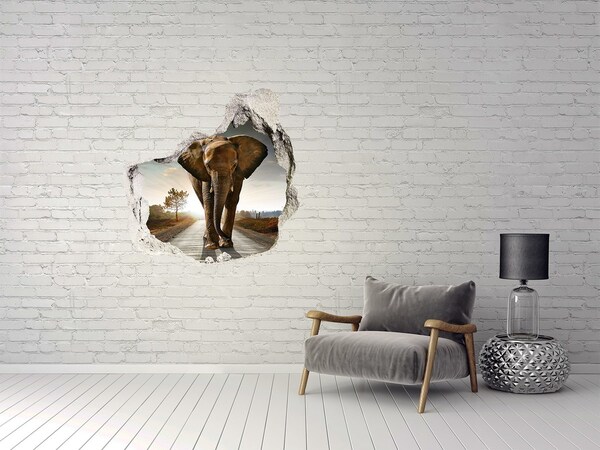 Hole wall sticker Walking the elephant