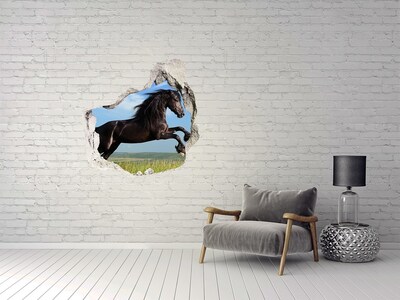 3D wall hole A jumping horse in a meadow