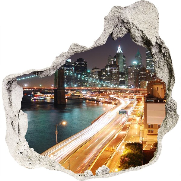Hole wall sticker View of New York at night