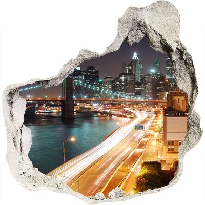 Hole wall sticker View of New York at night