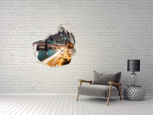 Hole wall sticker View of New York at night