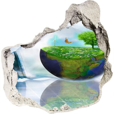 3D wall hole Green Planet Through a Hole in the Wall