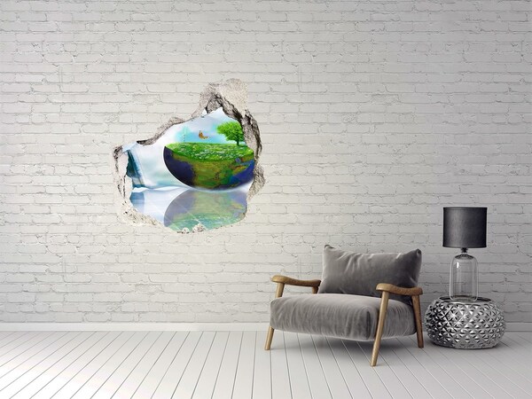3D wall hole Green Planet Through a Hole in the Wall