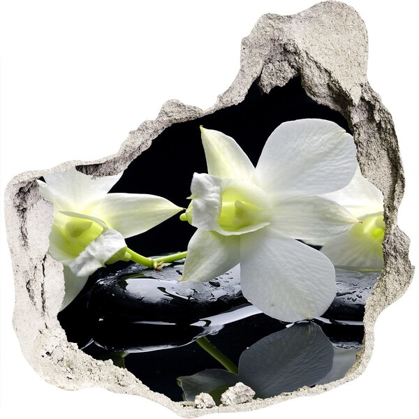 3D wall hole wallpaper Flowers and stones in a zen style