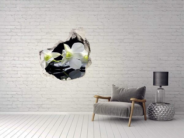 3D wall hole wallpaper Flowers and stones in a zen style