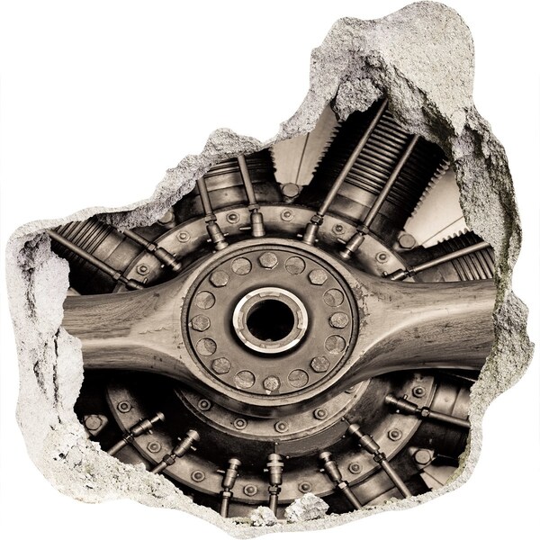 3D wall hole wallpaper Airplane engine in damaged wall