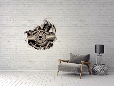 3D wall hole wallpaper Airplane engine in damaged wall