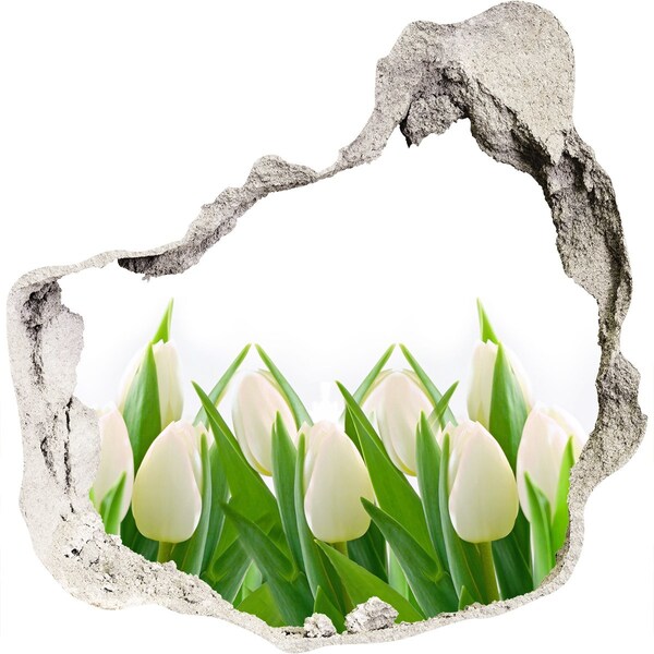 3D wall hole wallpaper White tulips