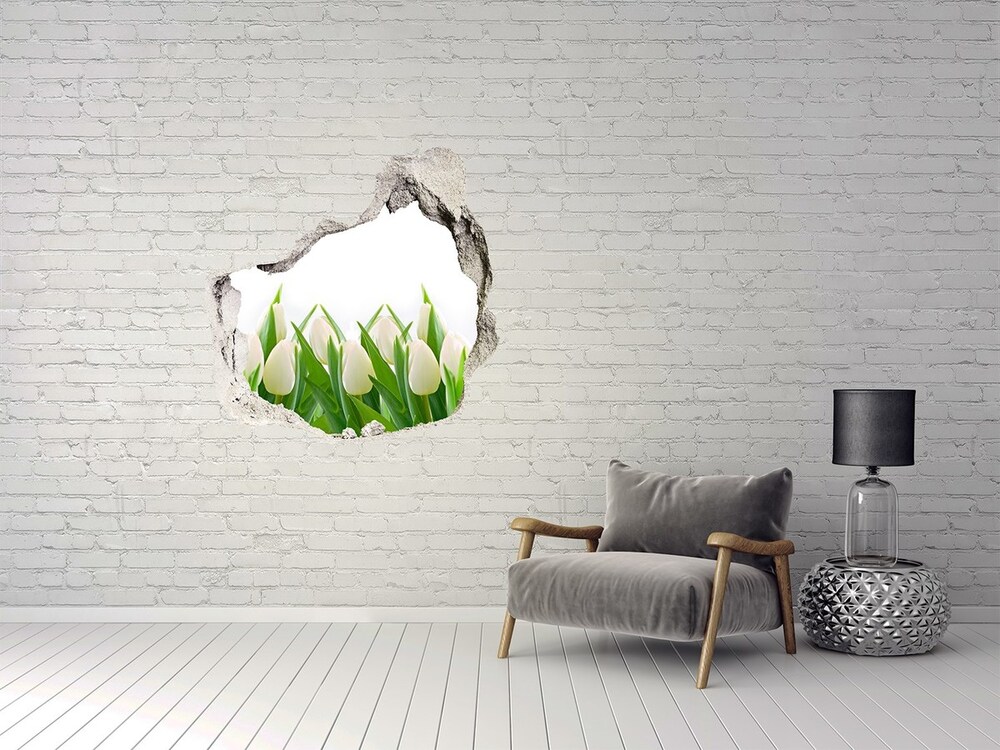 3D wall hole wallpaper White tulips