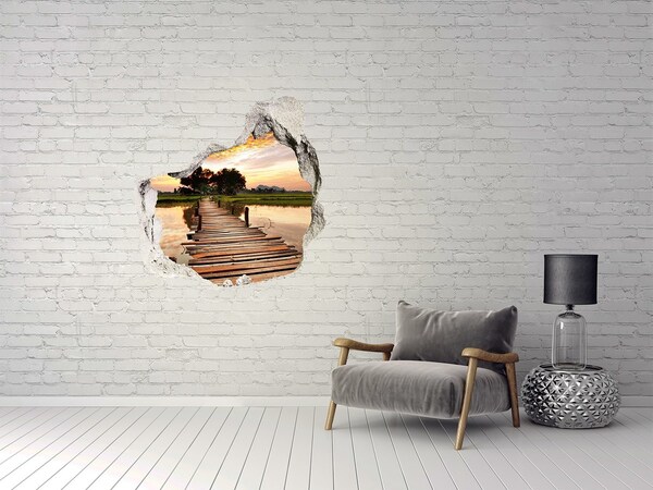 Hole wall sticker Sunset over the lake