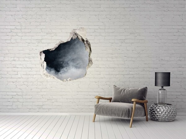 Hole in the wall decal A broken wall with a view of the cloud