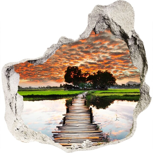 Hole in the wall decal Sunset over the pond