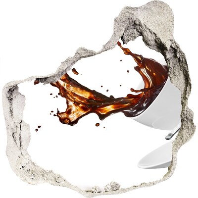 3D wall hole wallpaper Coffee spilling through a hole in the wall