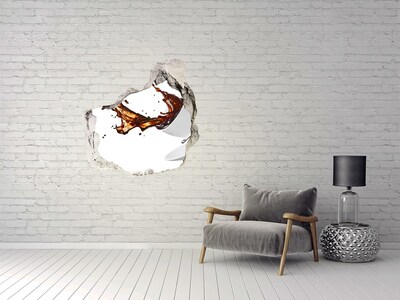 3D wall hole wallpaper Coffee spilling through a hole in the wall