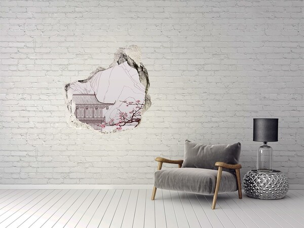 3D wall hole wallpaper Chinese landscape