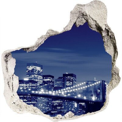 Hole in the wall decal Brooklyn Bridge at night
