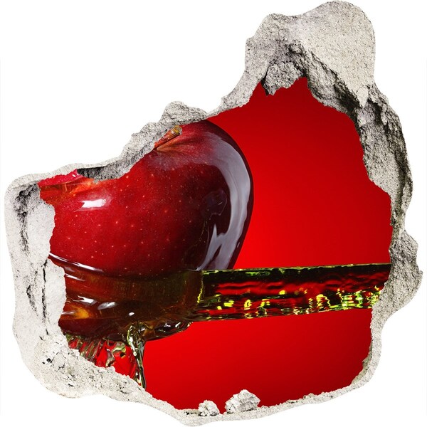 3D wall hole wallpaper Red apple in concrete