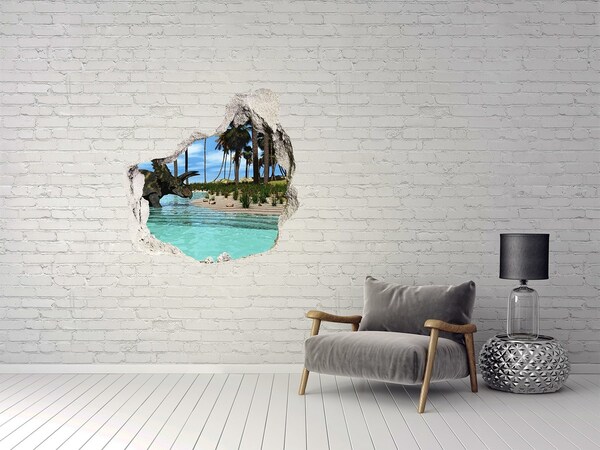 3D wall hole wallpaper Dinosaur in a tropical paradise