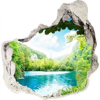 Hole wall sticker Green valley with a lake