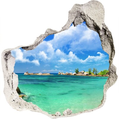 3D wall hole wallpaper Seychelles beach