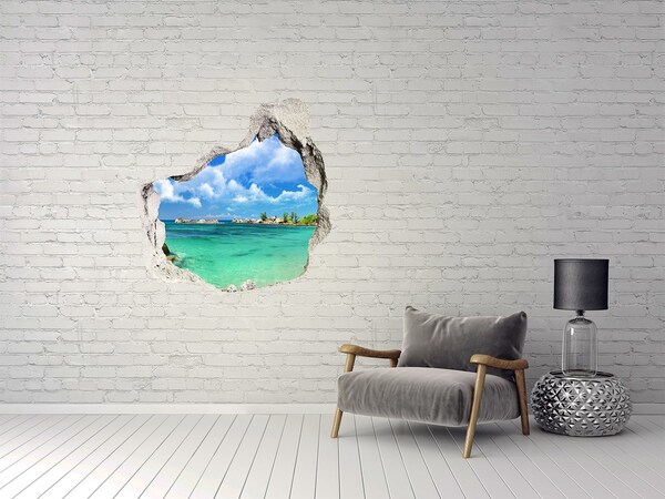 3D wall hole wallpaper A paradise beach with turquoise water
