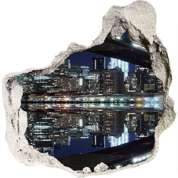 Hole wall sticker Night panorama of the city