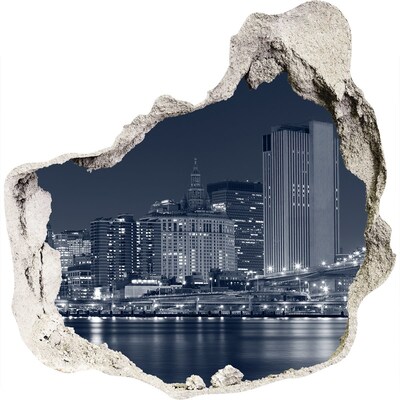 3D wall hole wallpaper New York skyline through a hole in the wall
