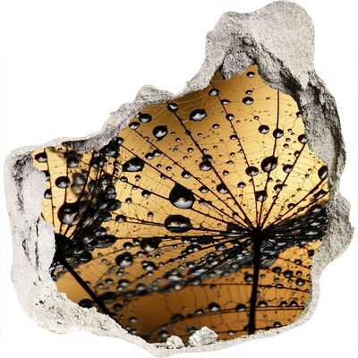 3D wall hole wallpaper Drops on the leaves