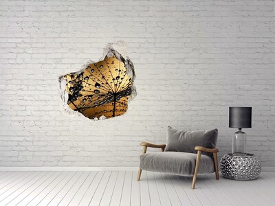 3D wall hole wallpaper Drops on the leaves
