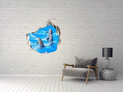 Hole in the wall decal Dolphins jumping in the ocean