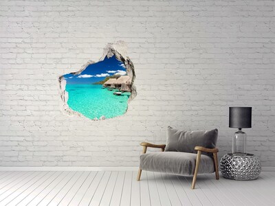 3D wall hole wallpaper Paradise Lagoon among the Bungalows