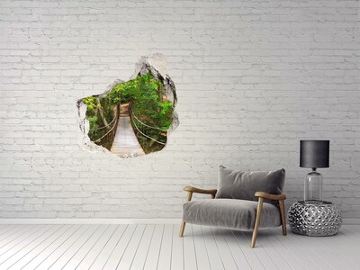 3D wall hole wallpaper A bridge among the greenery