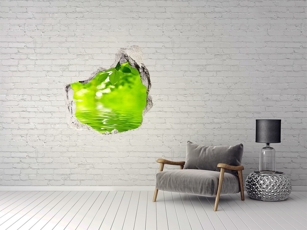 3D wall hole wallpaper Green leaves