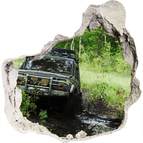 3D wall hole wallpaper Off-road adventure in the forest