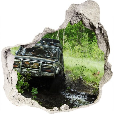 3D wall hole wallpaper Jeep in the forest